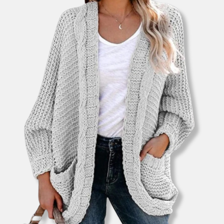 Mirla | Ylle Oversized Cardigan Ribbade Öppen Framsidefickor Cardigan-Eva Jonsson