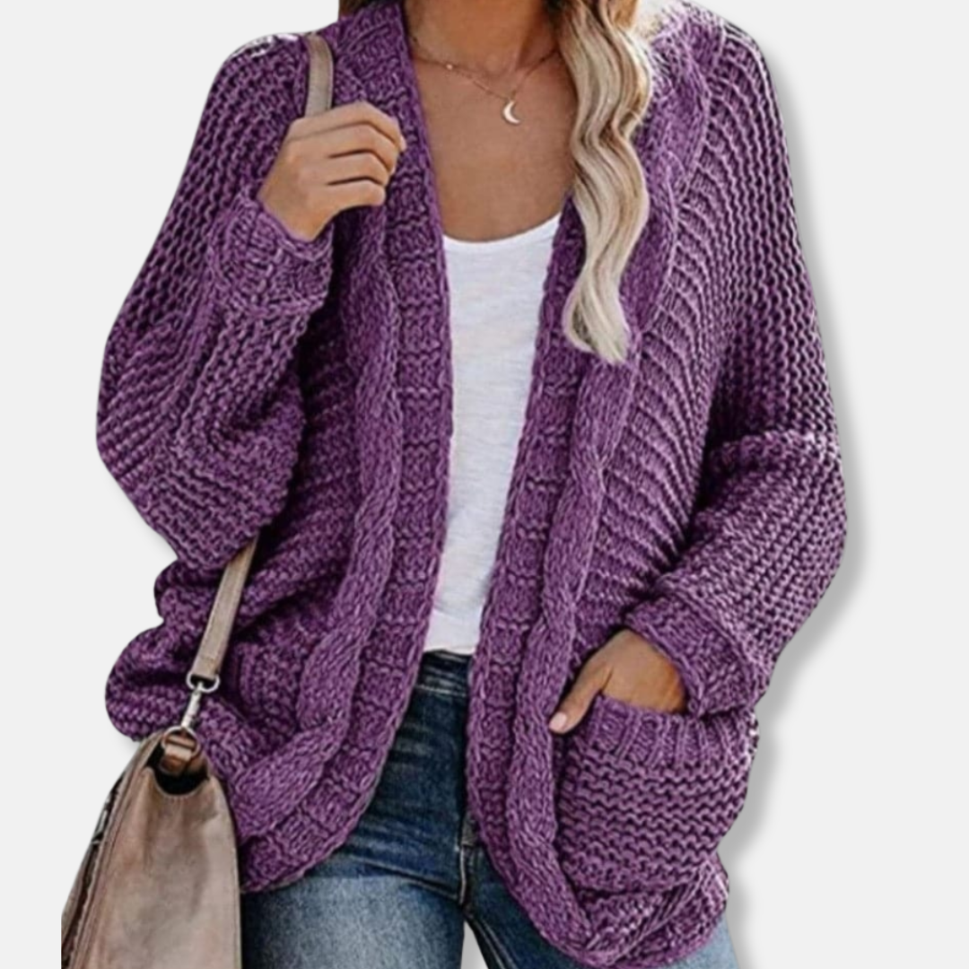Mirla | Ylle Oversized Cardigan Ribbade Öppen Framsidefickor Cardigan-Eva Jonsson