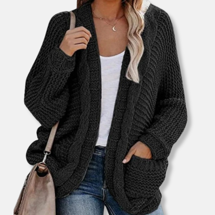 Mirla | Ylle Oversized Cardigan Ribbade Öppen Framsidefickor Cardigan-Eva Jonsson