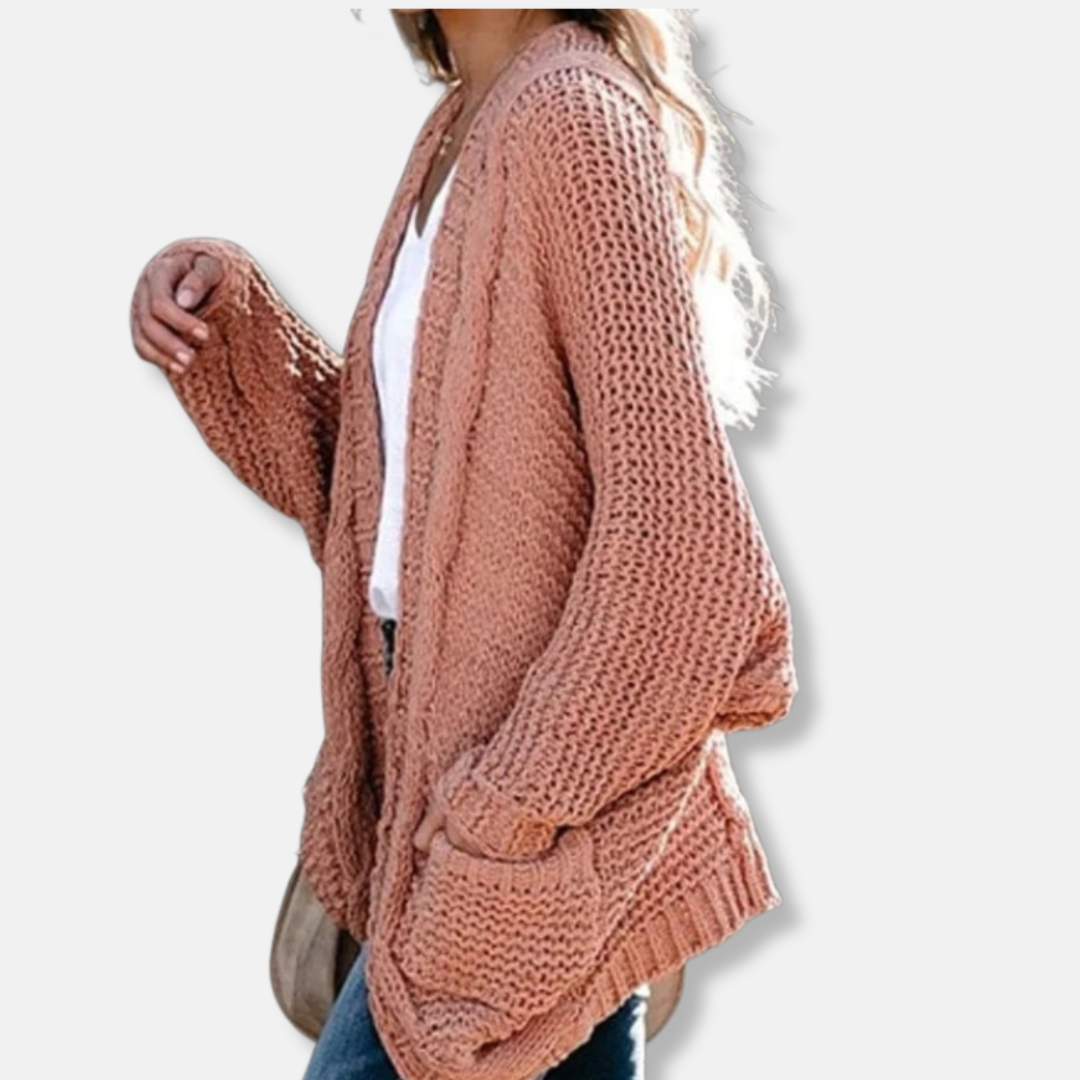 Mirla | Ylle Oversized Cardigan Ribbade Öppen Framsidefickor Cardigan-Eva Jonsson