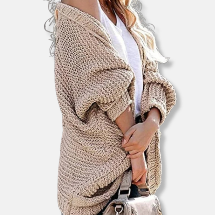 Mirla | Ylle Oversized Cardigan Ribbade Öppen Framsidefickor Cardigan-Eva Jonsson