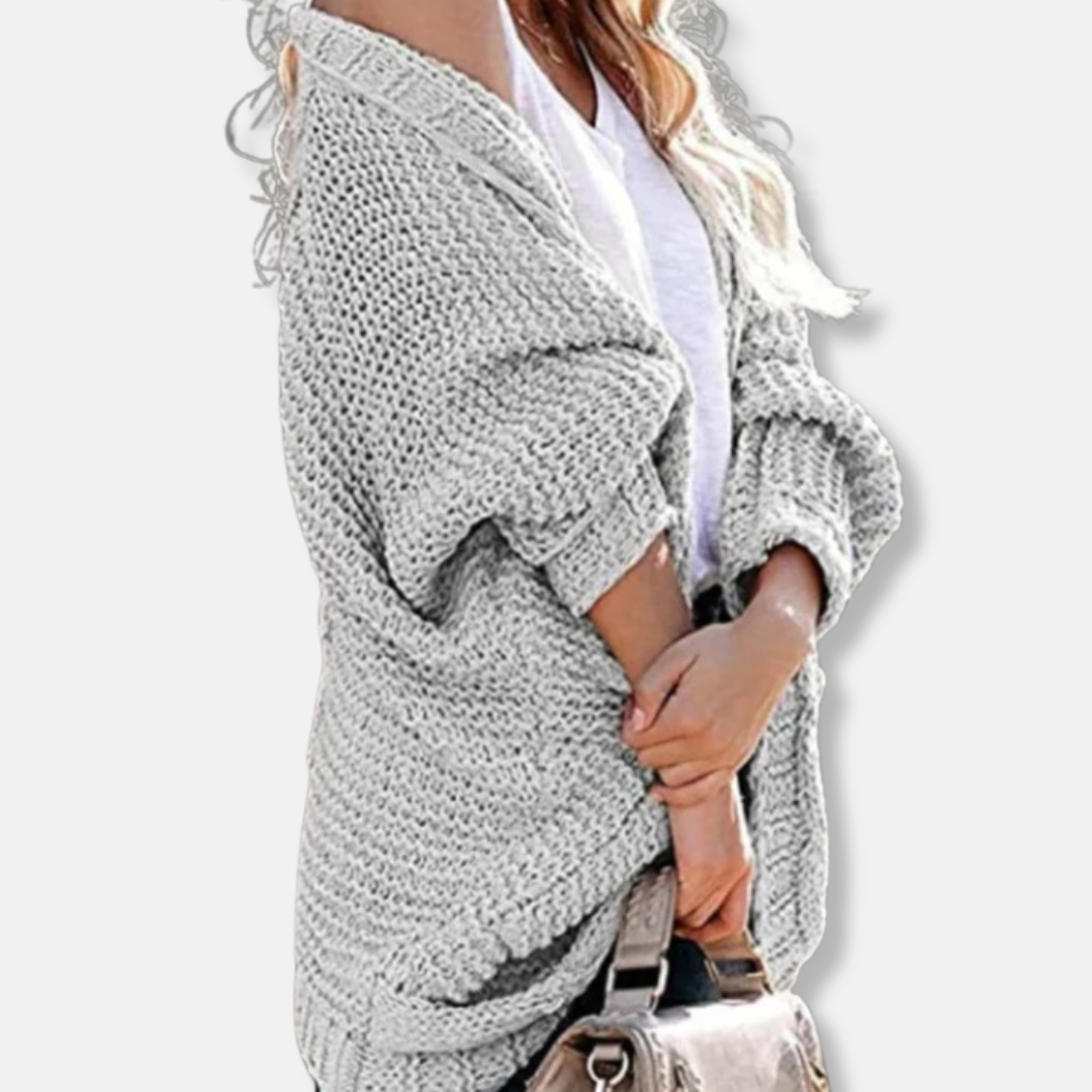 Mirla | Ylle Oversized Cardigan Ribbade Öppen Framsidefickor Cardigan-Eva Jonsson