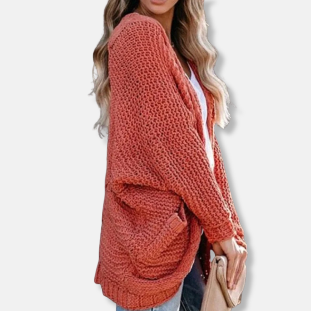 Mirla | Ylle Oversized Cardigan Ribbade Öppen Framsidefickor Cardigan-Eva Jonsson