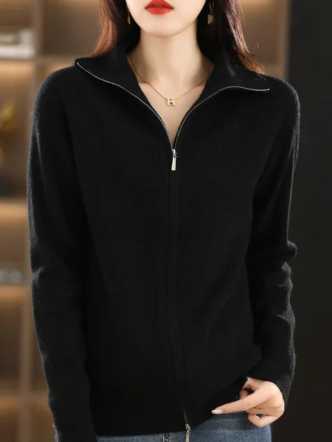 Mirla | Zip-Up Sweatshirt Mjuk Stickad Hög Krage Bekväm och Stilfull-Eva Jonsson