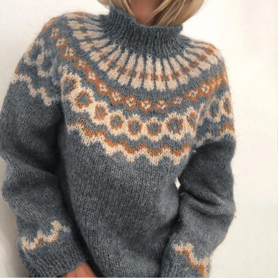 Nordisk tröja | Varm | Hög hals | Stickad tröja | Damstickat-Eva Jonsson