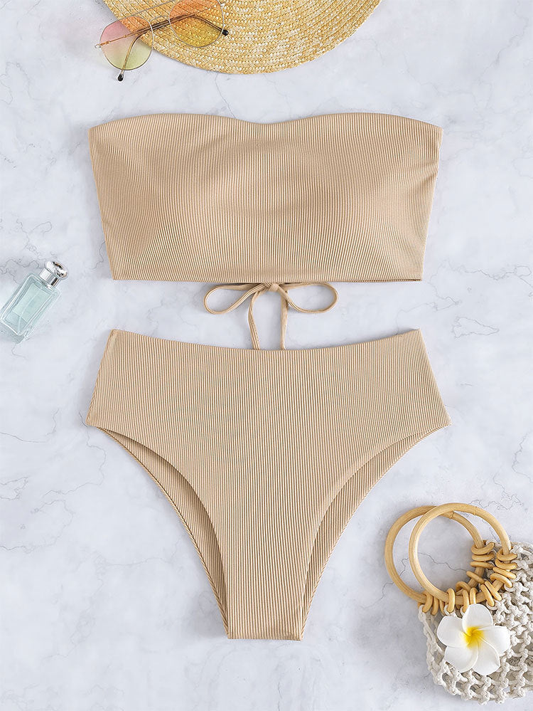 Damen Bandeau-Bikini-Set mit hohem Beinausschnitt und Bindedetails Echo Archiv
