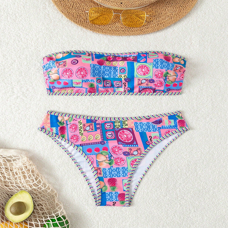 Damen Bandeau-Bikini mit buntem Fruchtmuster Echo Archiv