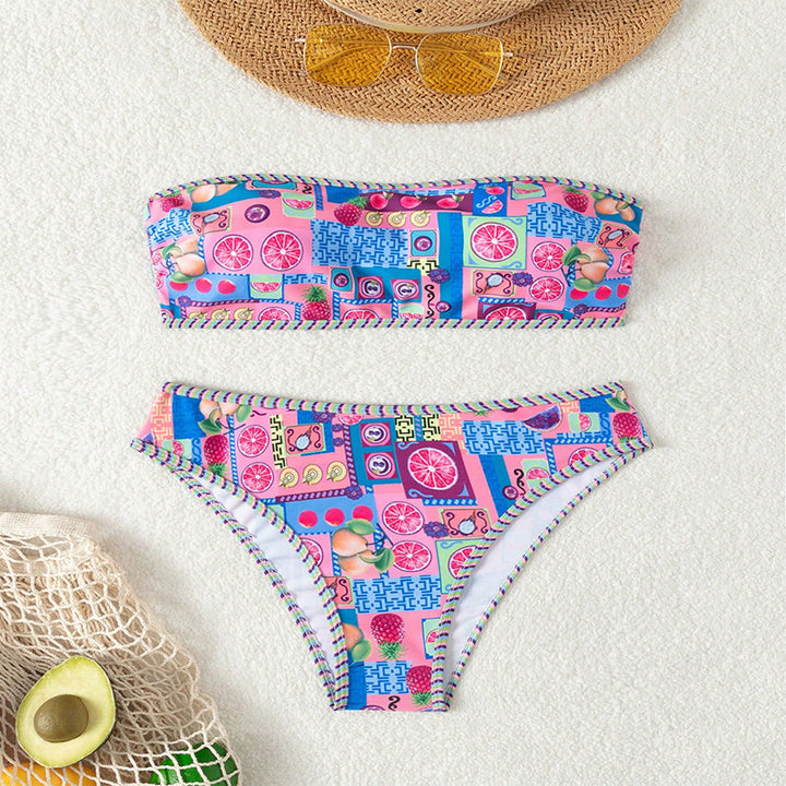 Damen Bandeau-Bikini mit buntem Fruchtmuster Echo Archiv