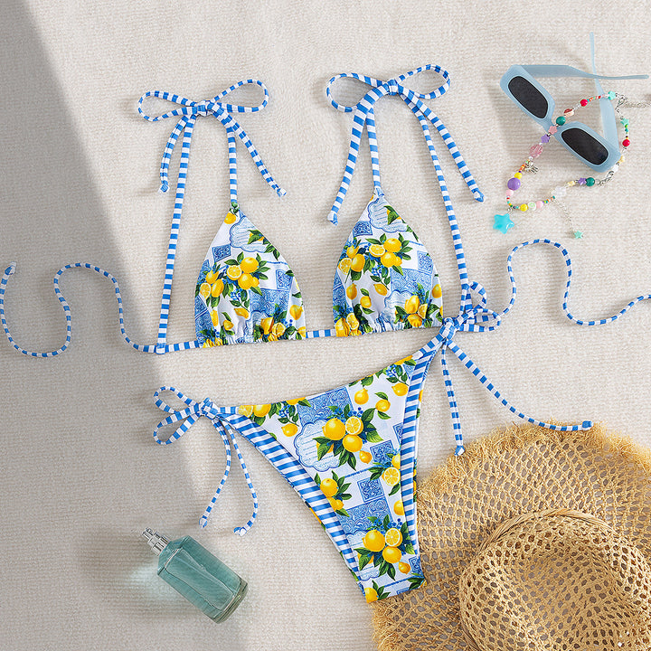 Damen Triangel-Bikini mit verspieltem floralen Muster und verstellbaren Trägern Echo Archiv
