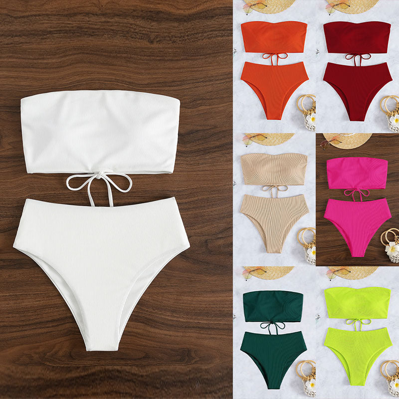 Damen Bandeau-Bikini-Set mit hohem Beinausschnitt und Bindedetails Echo Archiv