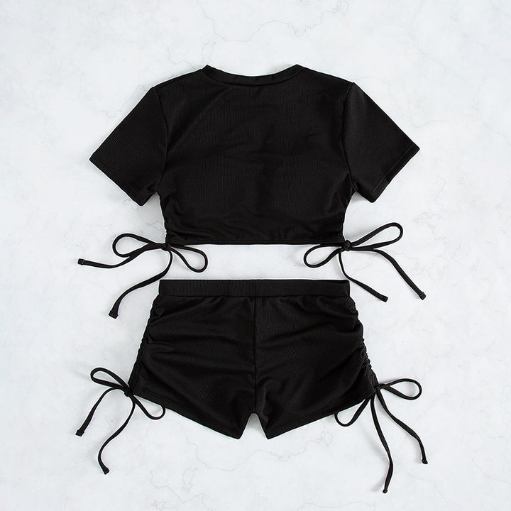 Damen cropped T-Shirt mit seitlichen Bindebändern Echo Archiv
