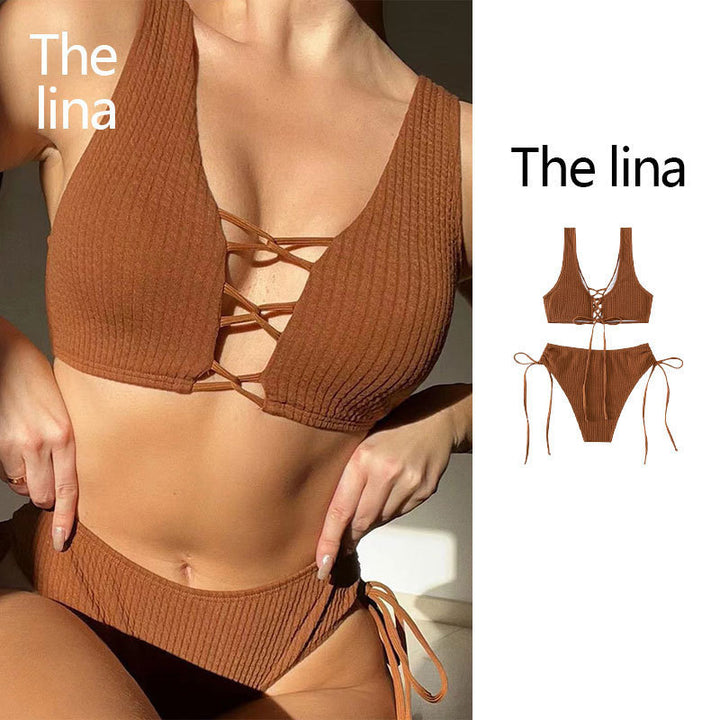 Damen Bikiniset mit raffiniertem Bindedesign und hochgeschnittenem Unterteil Echo Archiv