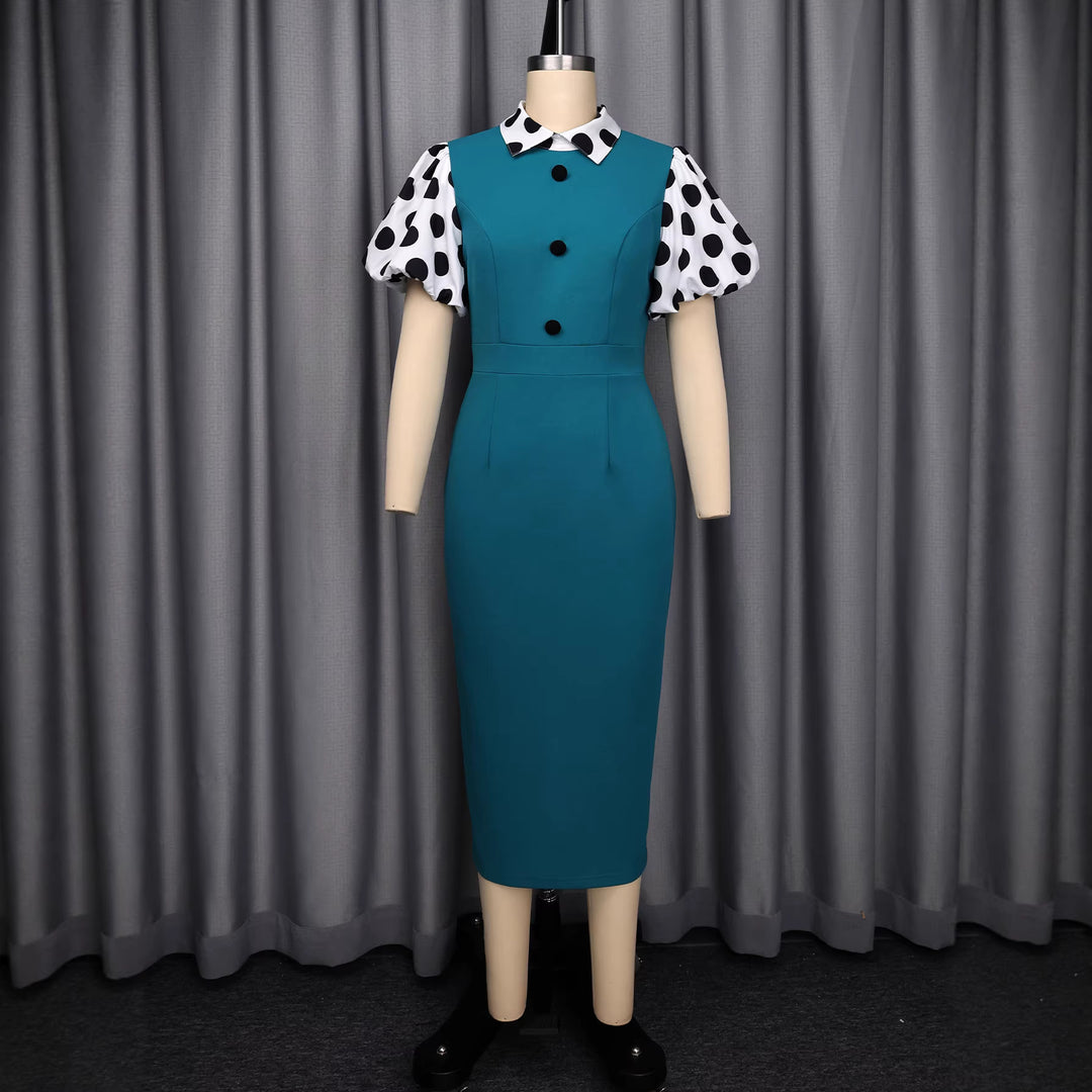 Dame figurnära klänning med puffärmar och vintage-krage Mirla-Eva Jonsson