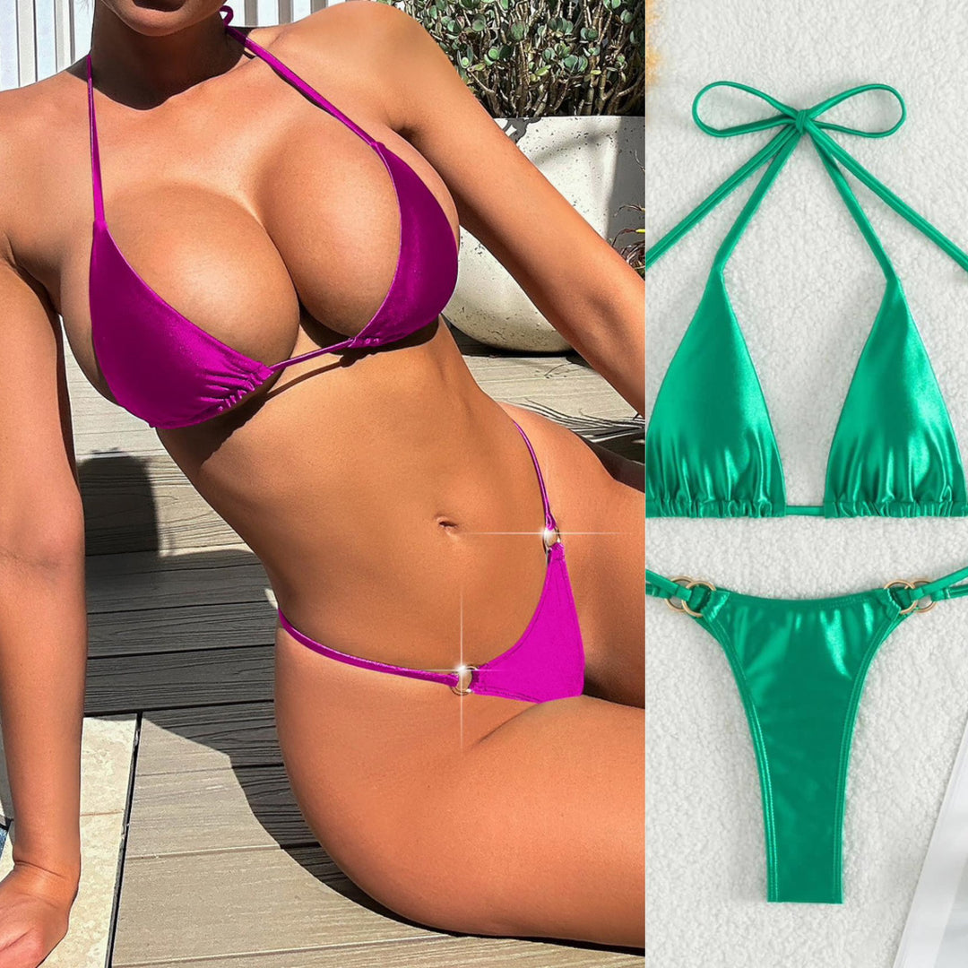 Damen Triangel-Bikini mit eleganten Bindebändern und modischen Goldakzenten Echo Archiv