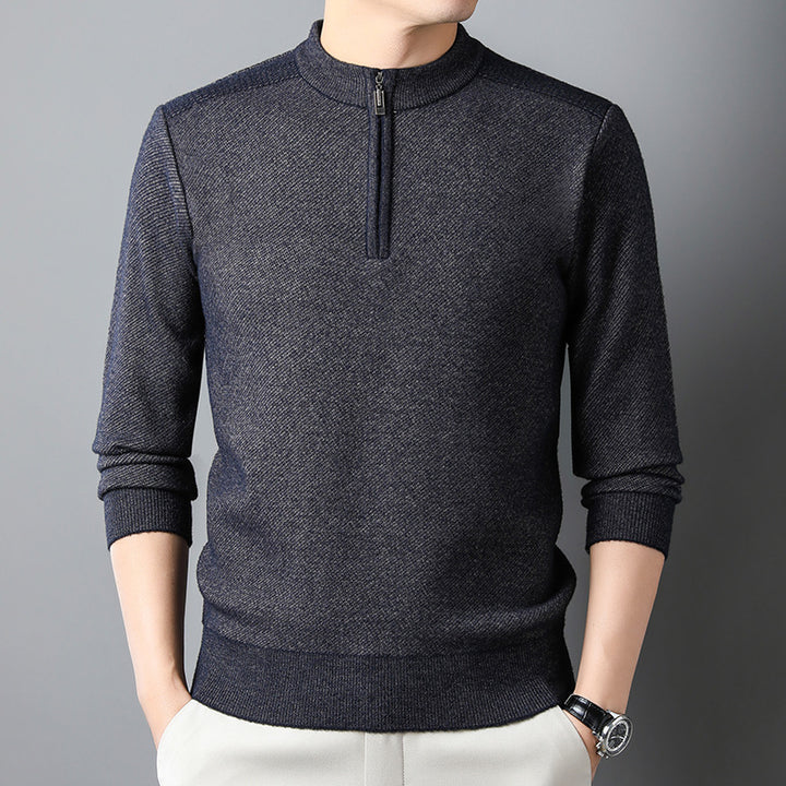 Herrenpullover med halvmått dragkedja och strukturerad design Eva Jonsson