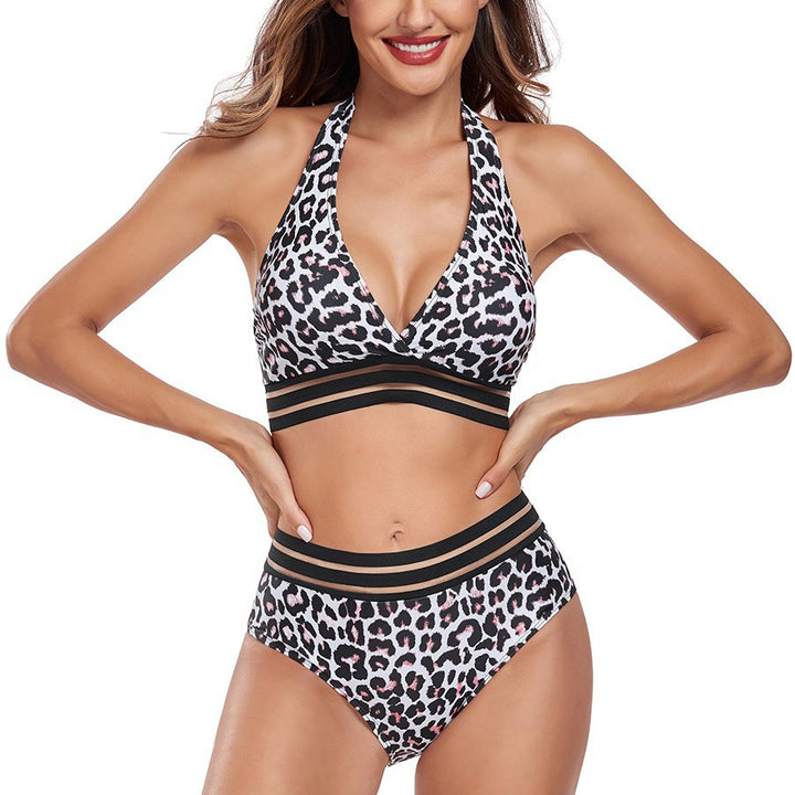 Damen Hochtailliertes Bikini-Set mit sportlichem Crop-Top und grafischem Muster Echo Archiv
