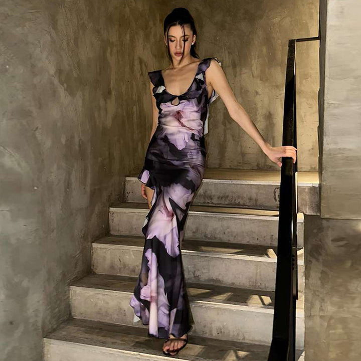 Damer Elegant Maxiklänning med blommig design och fina volangdetaljer Eva Jonsson