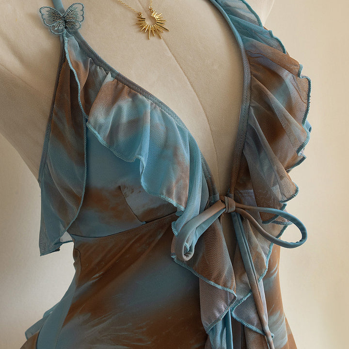 Damen Strandkleid mit transparenten Volants Echo Archiv