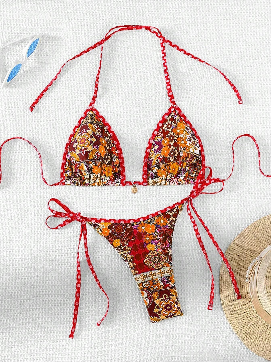 Damen Triangel-Bikini mit buntem floralen Mustermix und verstellbaren Trägern Echo Archiv