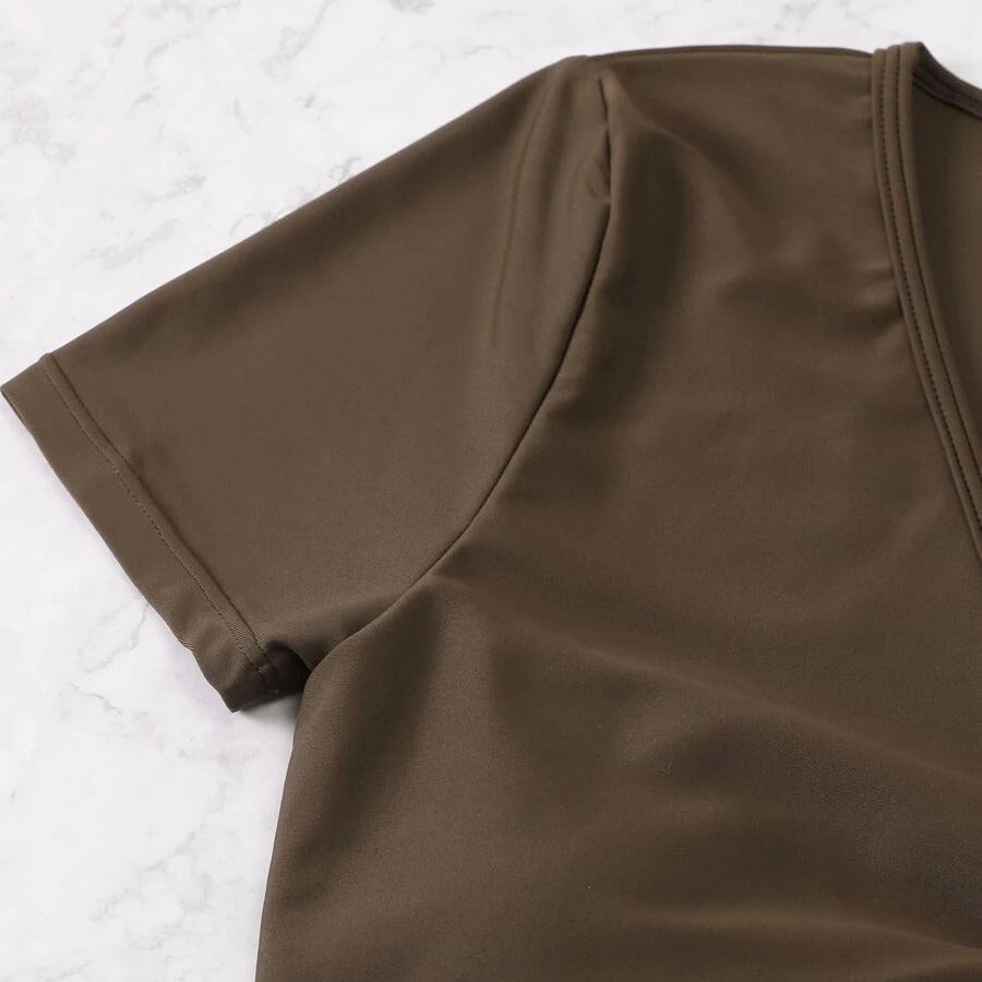 Damen Badeset mit gerafftem Oberteil und hoch tailliertem Slip Echo Archiv