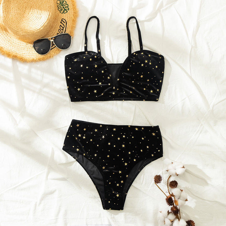 Damen Hochtaillierter Bikini mit glamourösem Sternenmotiv Echo Archiv