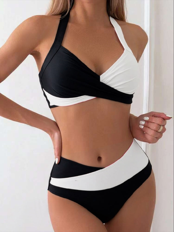 Damen Modischer Bikini mit asymmetrischem Schnitt und Kontrastdetails Echo Archiv