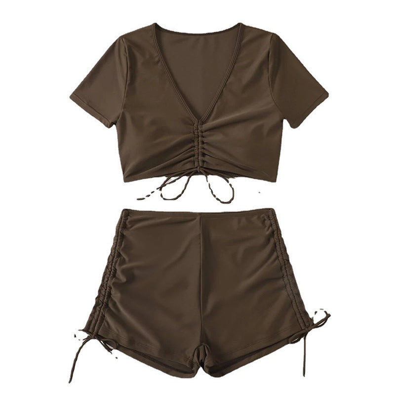 Damen Badeset mit gerafftem Oberteil und hoch tailliertem Slip Echo Archiv