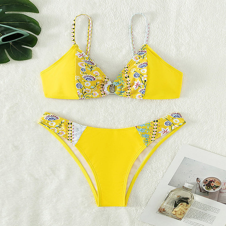 Damen Bikini-Set mit floralem Design und hochgeschnittenem Slip Echo Archiv