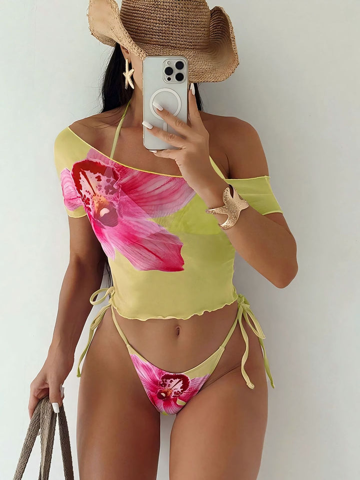 Damen Bikini-Set mit asymmetrischem Oberteil und floralem Design Echo Archiv