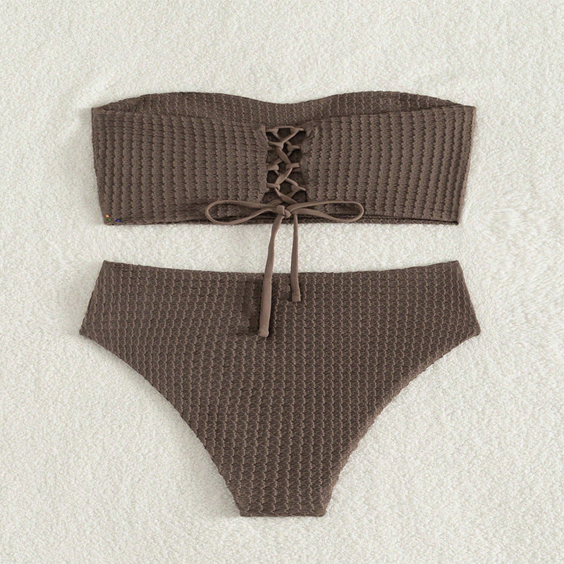 Damen Bandeau-Bikini mit lässiger Schnürung und hohem Bund Echo Archiv