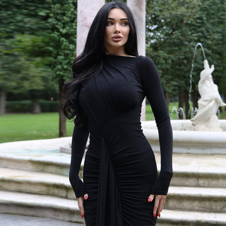 Damer Elegant långärmad omlottklänning med volangdetaljer och sidoklyfta Eva Jonsson-Eva Jonsson