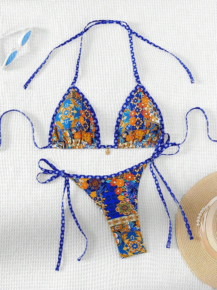 Damen Triangel-Bikini mit buntem floralen Mustermix und verstellbaren Trägern Echo Archiv