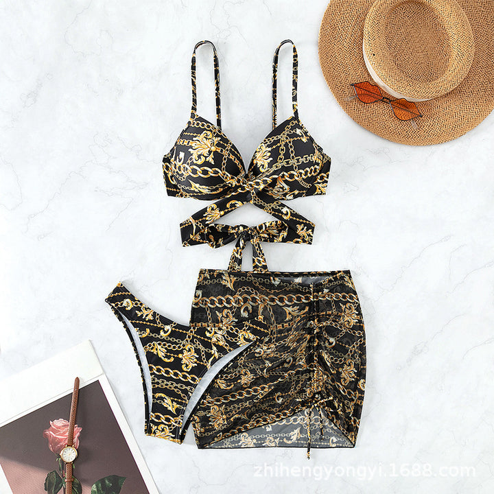 Damen Bikini mit ausgefallenem Kettenmuster und integriertem Rock Echo Archiv