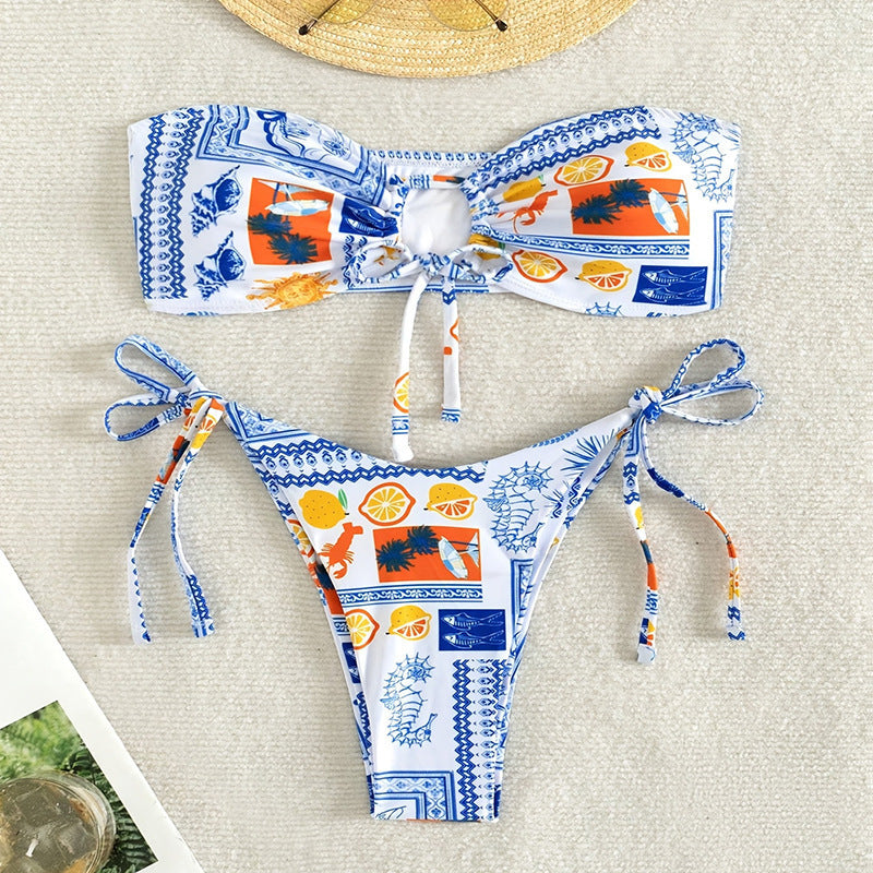 Damen Bandeau-Bikini mit verspieltem Muster Echo Archiv