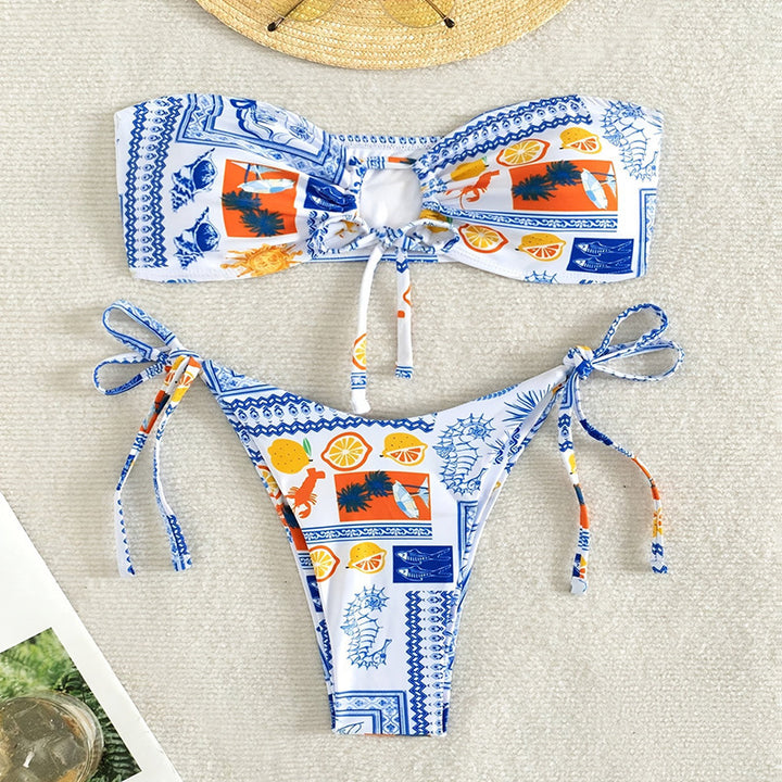 Damen Bandeau-Bikini mit verspieltem Muster Echo Archiv