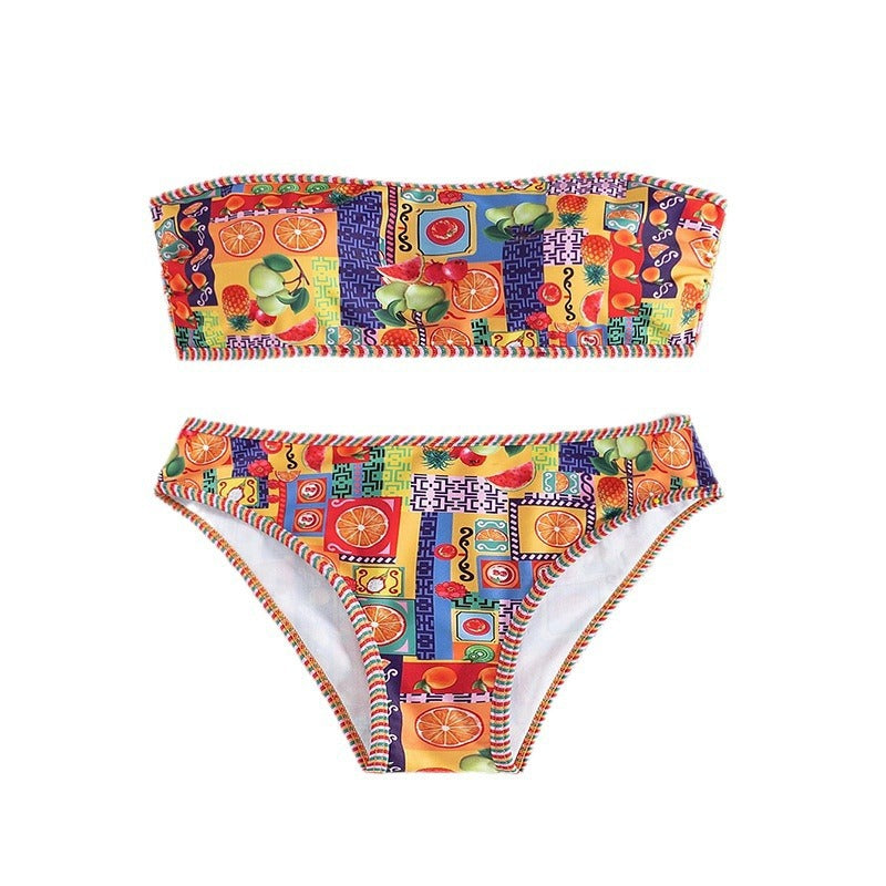 Damen Bandeau-Bikini mit buntem Fruchtmuster Echo Archiv