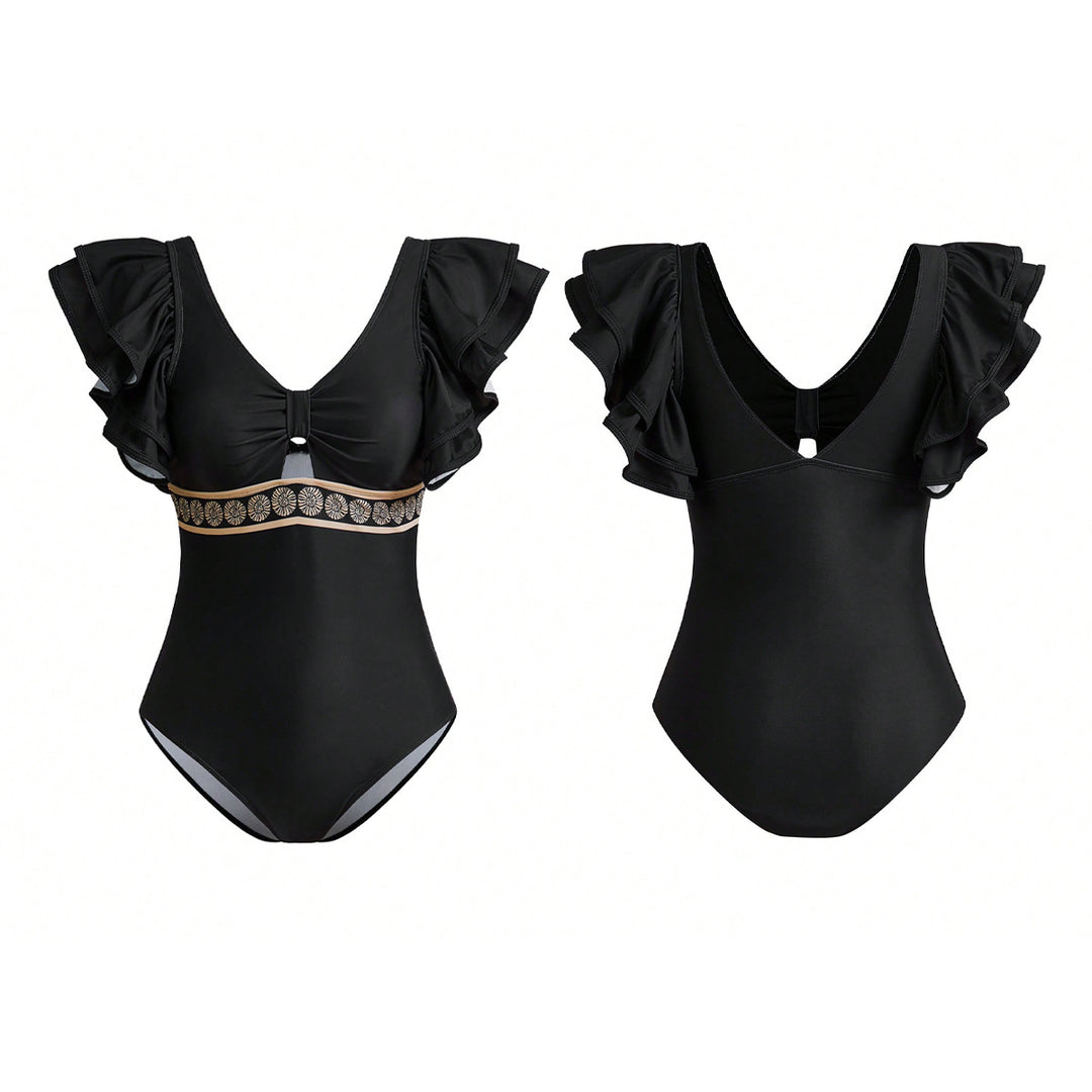 Damen Badeanzug mit eleganten Rüschendetails und passendem Saumrock Echo Archiv