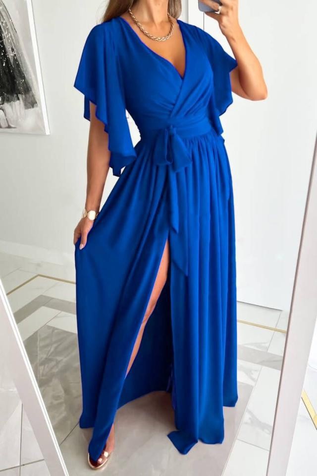 Damer Elegant Maxiklänning med voluminösa ärmar och stiligt benslits Eva Jonsson