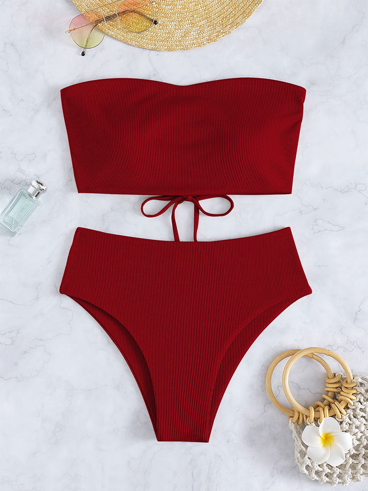 Damen Bandeau-Bikini-Set mit hohem Beinausschnitt und Bindedetails Echo Archiv