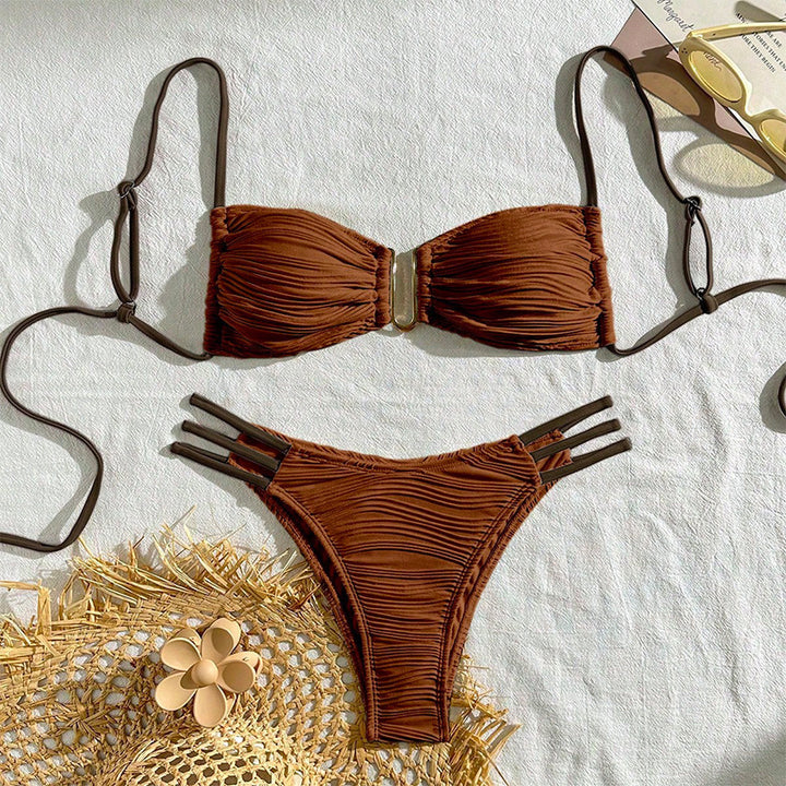 Damen Bandeau-Bikini mit Raffung und hohen Beinausschnitten Echo Archiv