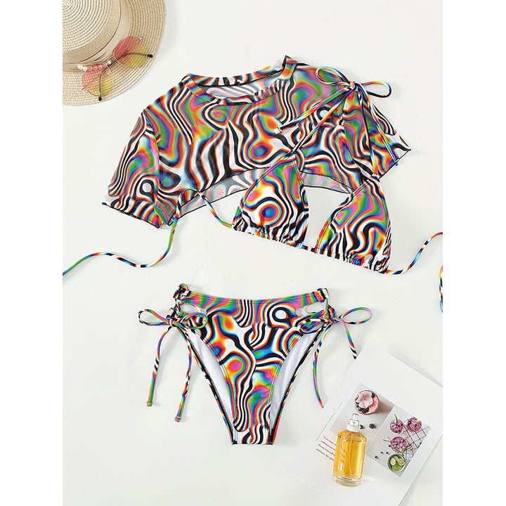 Damen Bikini-Set mit transparenter Crop-Bluse und einzigartigem Muster Echo Archiv