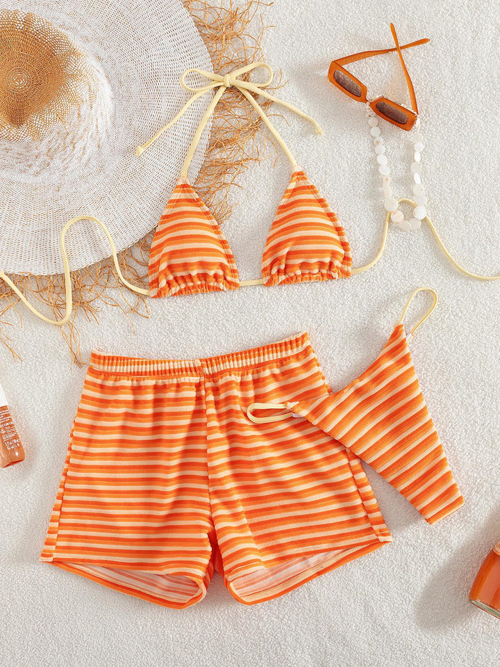 Damen Bikini-Set mit modischem Streifenmuster und bequemen Shorts Echo Archiv