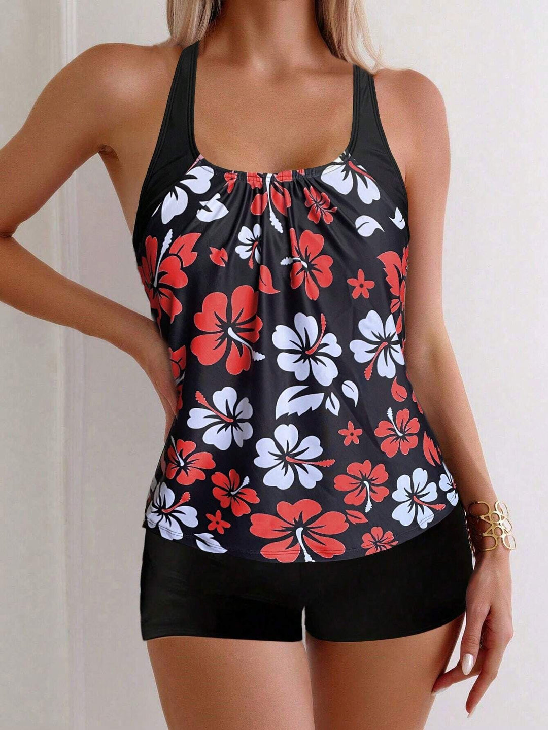 Damen Sportliches Tankini-Set mit floralen Akzenten Echo Archiv