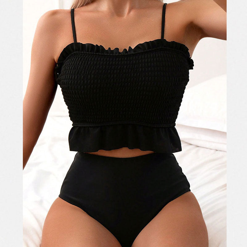 Damen Bikini-Set mit gerafftem Oberteil und hoch geschnittenem Unterteil Echo Archiv