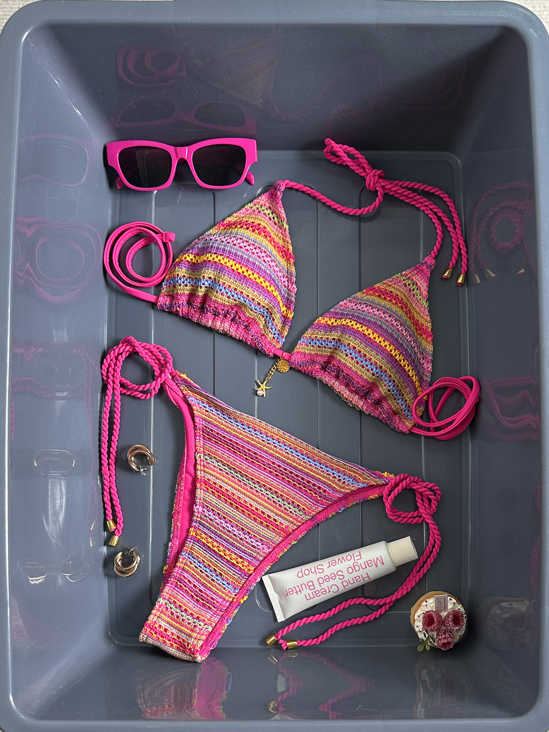 Damen Geflochtener Triangel-Bikini mit buntem Häkelmuster Echo Archiv