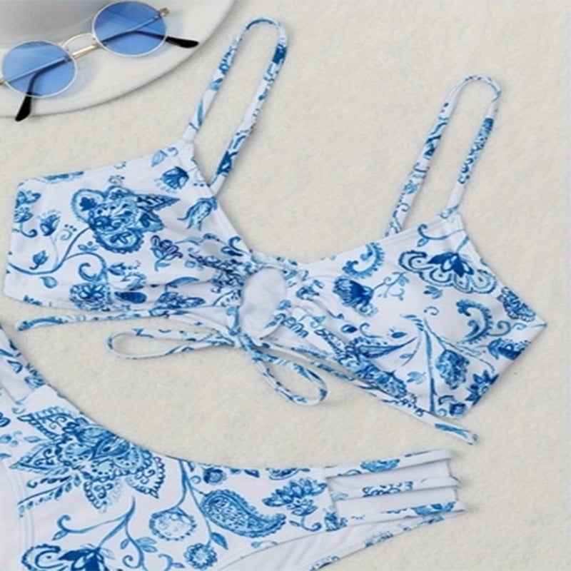 Damen Bikini-Set mit floralem Design und raffinierter Schnürung Echo Archiv