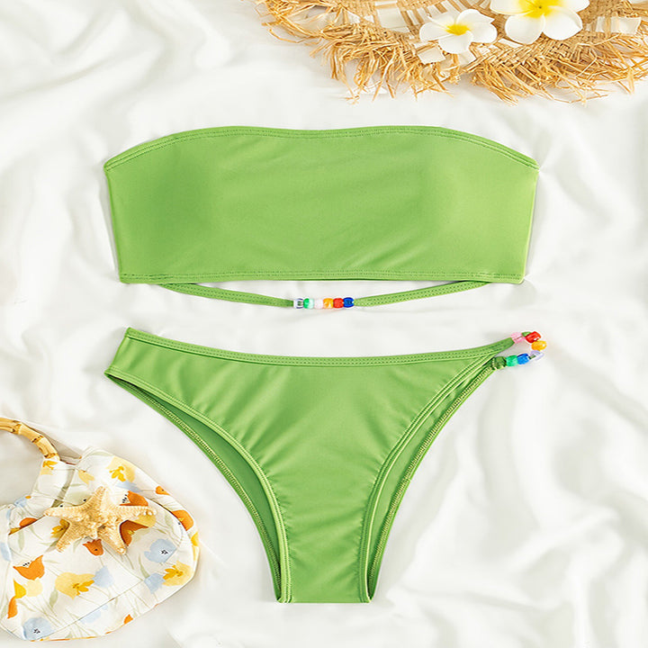 Damen Bandeau-Bikini-Set mit modischen Schnürdetails und zierlichem Anhänger Echo Archiv
