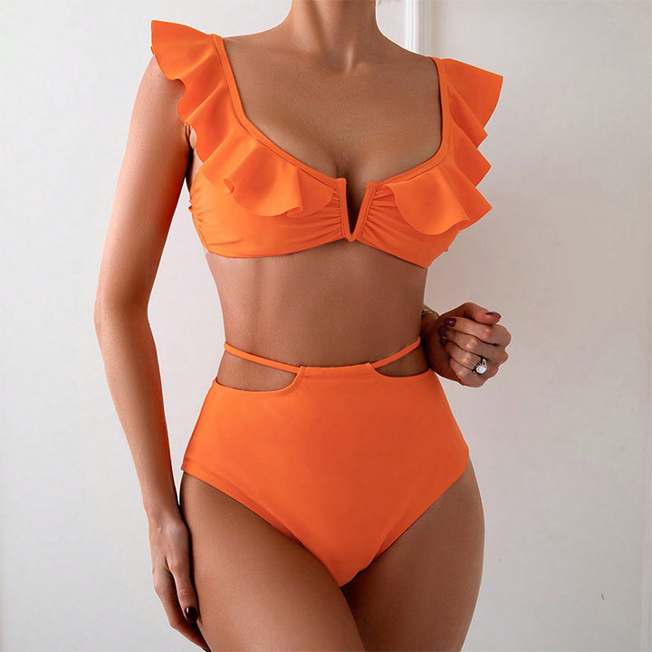 Damen Bikiniset mit voluminösen Rüschendetails und hohem Taillenschnitt Echo Archiv