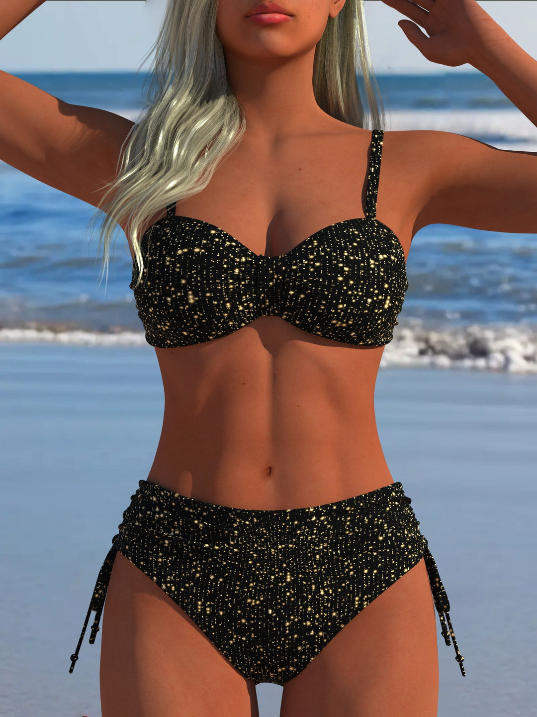 Dame Bikini-set med stiligt rutig mönster och guldfärgade accenter Mirla-Eva Jonsson