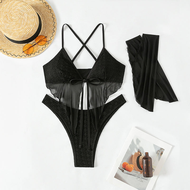 Damen Bikini-Set mit transparentem Oberteil und eleganten Rüschendetails Echo Archiv